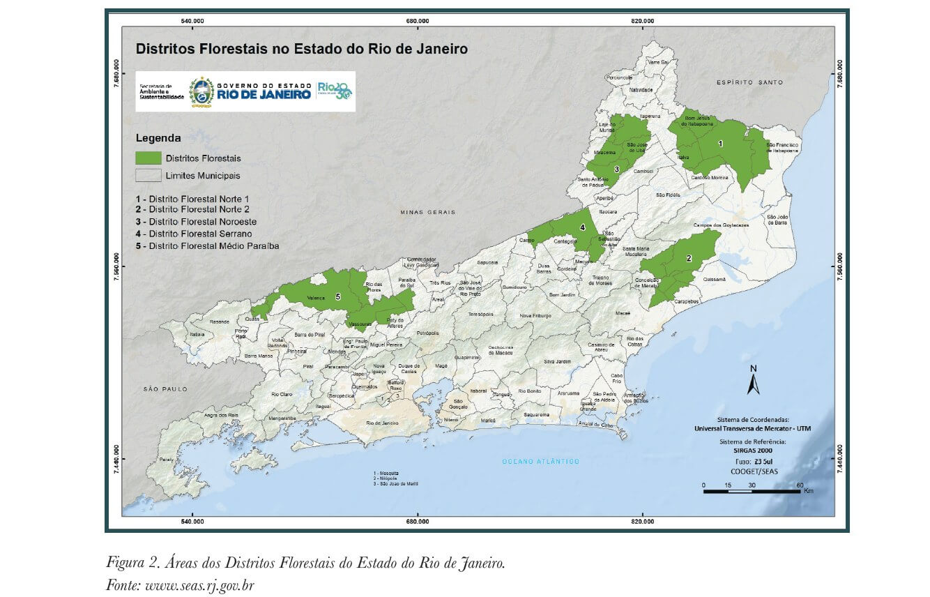 Mapa em escala dos distritos Florestais no Estado do Rio de Janeiro